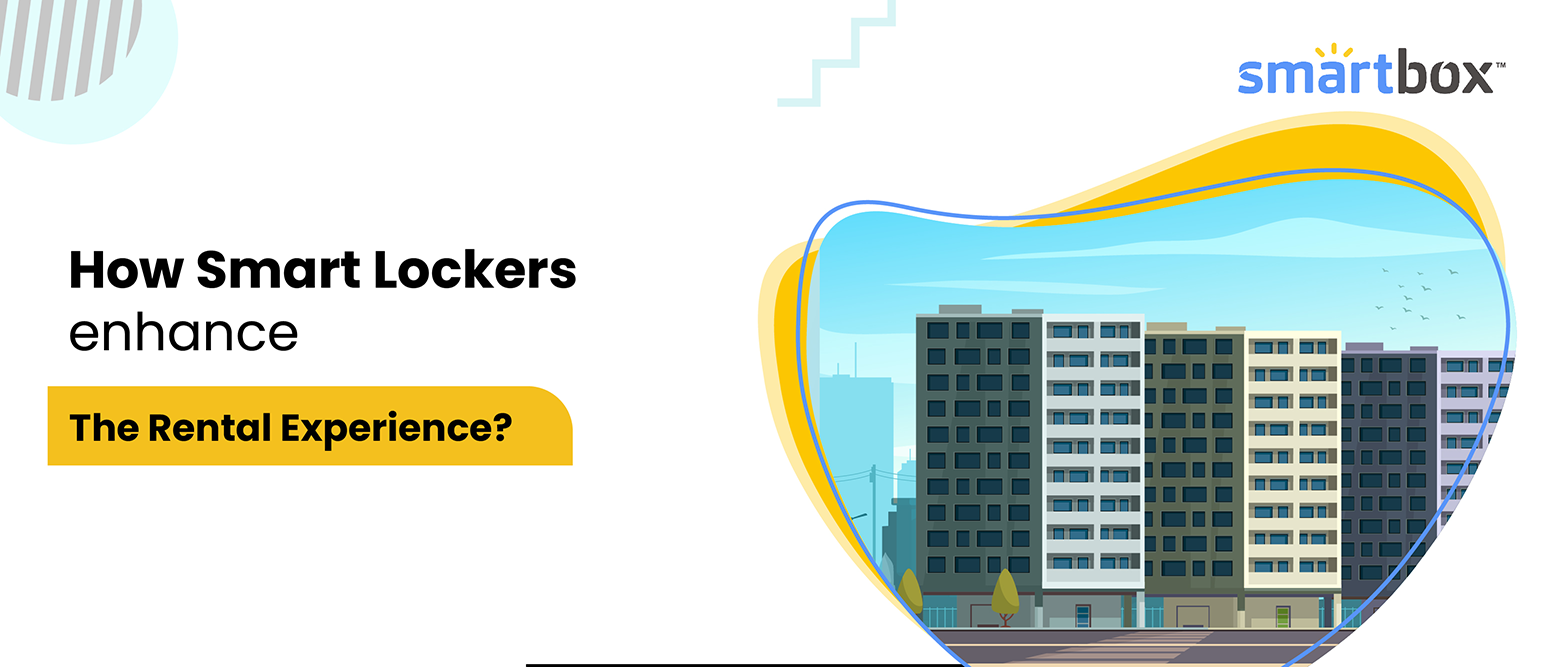 Illustration of a multifamily complex inside an organic shape with text 'How smart lockers enhance the rental experience?'