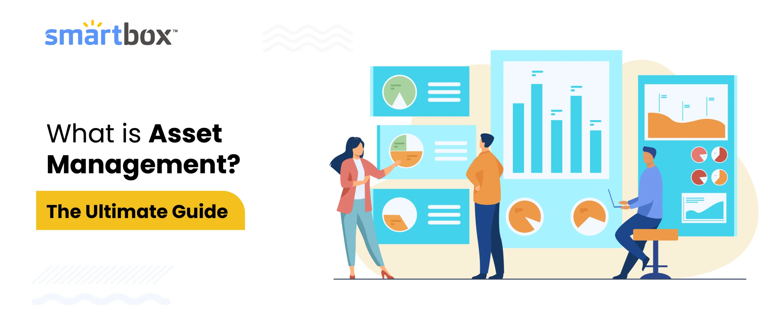 Asset management illustration in organic shape with text 'What is asset management? - the ultimate guide'
