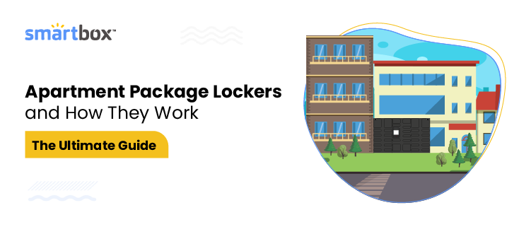 Multifamily complexes with a smart locker inside an organic shape and text 'Apartment package lockers and how they work - the ultimate guide'